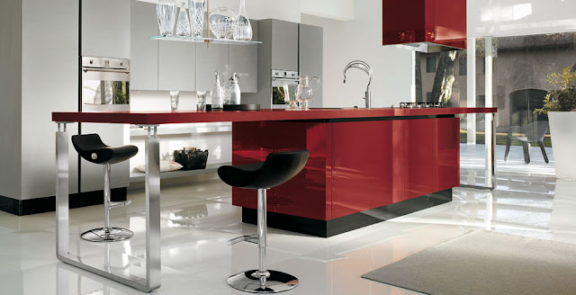 cocina roja y gris