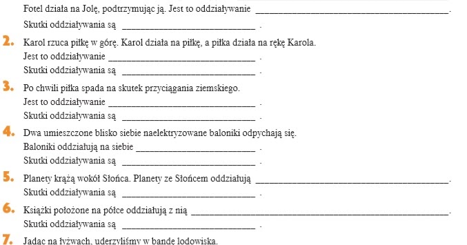Sprawdzian Z Fizyka Rodzaje I Skutki Oddziaływań