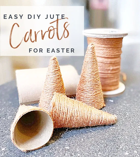 jute carrot cones with Pinterest overlay