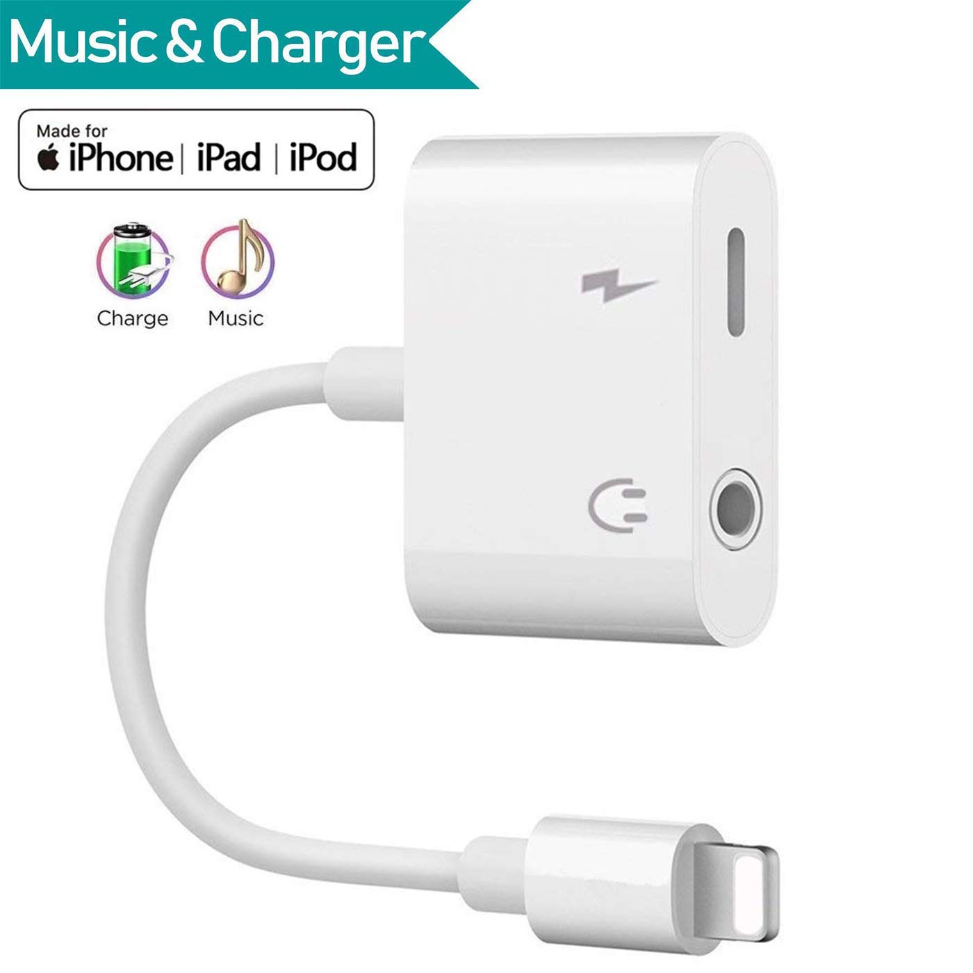 Headphone 2 in 1 to Audio + Charger Cable Splitter Adaptor Stereo Aux