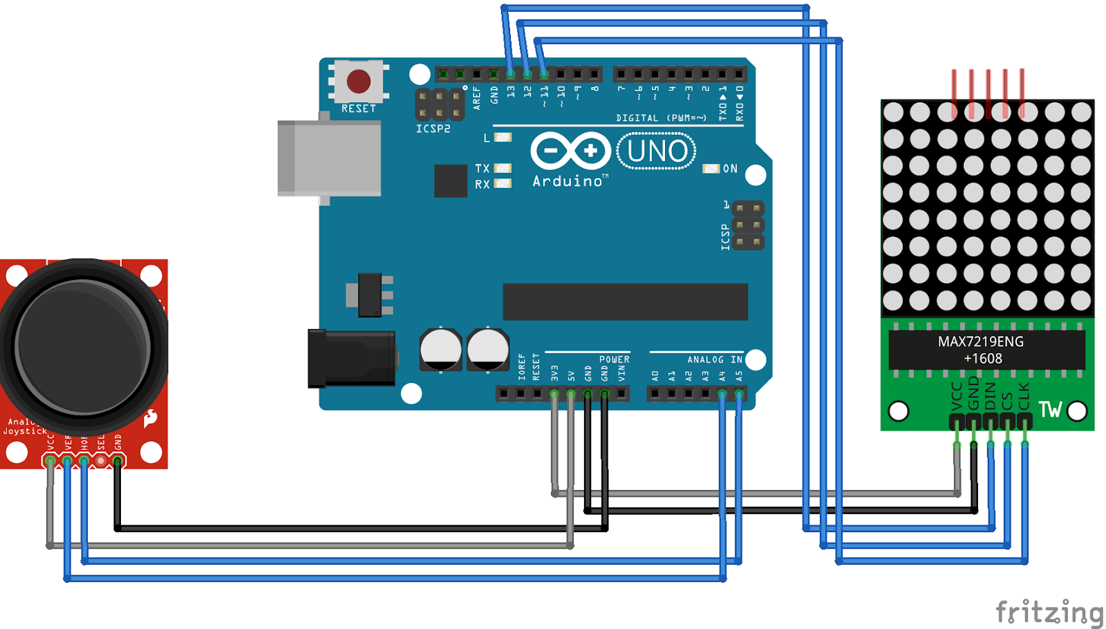 How to control LED matrix using a joystick with Arduino