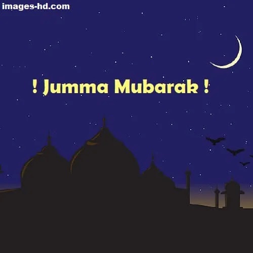 Jumma Mubarak DP masjid on night with half moon as Jumma Mubarak DP