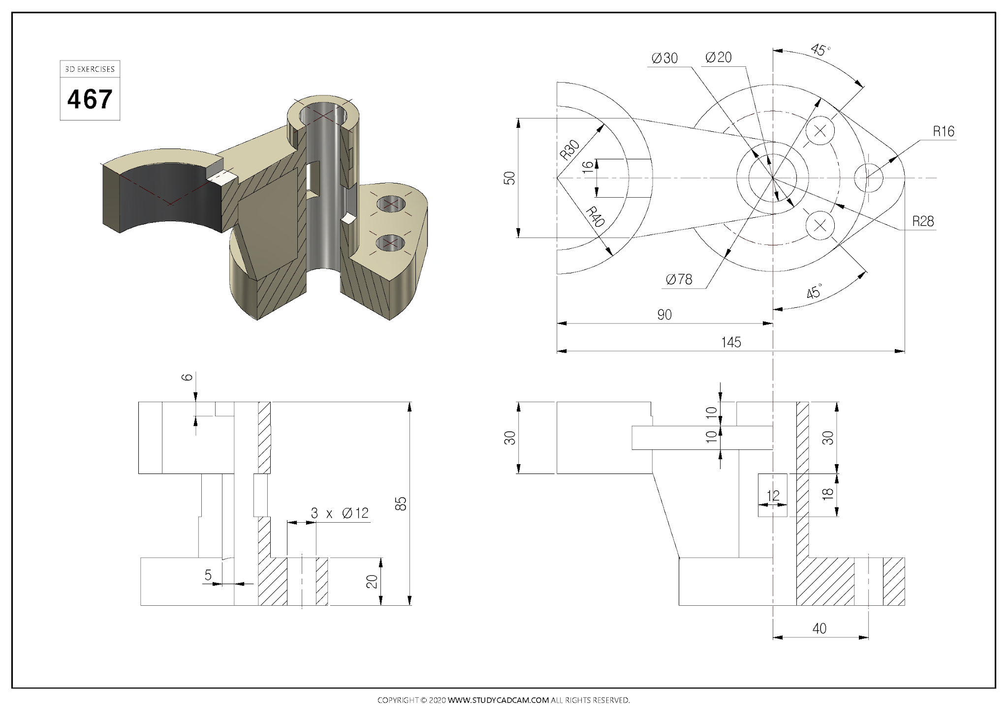 3D CAD EXERCISES 467 - STUDYCADCAM