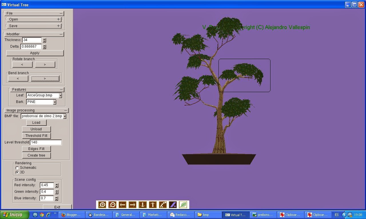 Segundo paso modelado 3D de bonsai creado con virtualBonsai