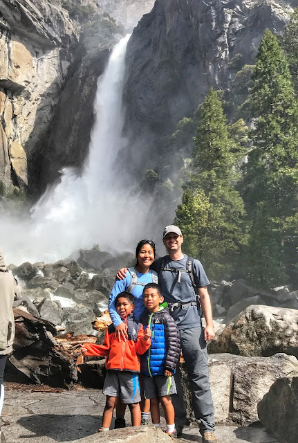 family pic at base of lower Yosemite Falls