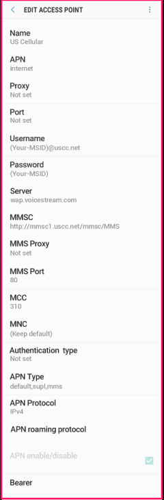 US Cellular APN settings for Android