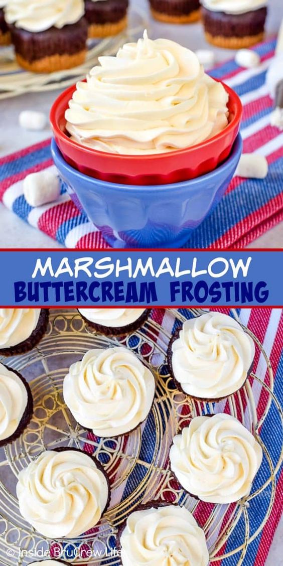 Marshmallow Buttercream Frosting - this creamy homemade buttercream frosting is made with marshmallow fluff and heavy cream. This easy recipe is perfect for cupcakes, cakes, and cookies! 