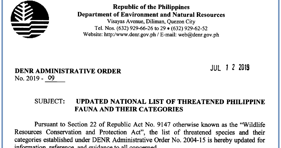 Summary of Provisions in DENR AO 201909 and RA 9147 (Wildlife