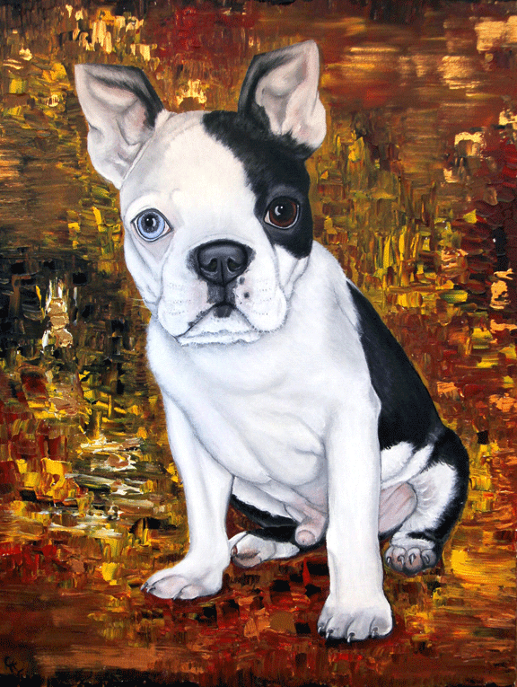 artsy fartsy by artist carol iyer painting of blue boston terrier
