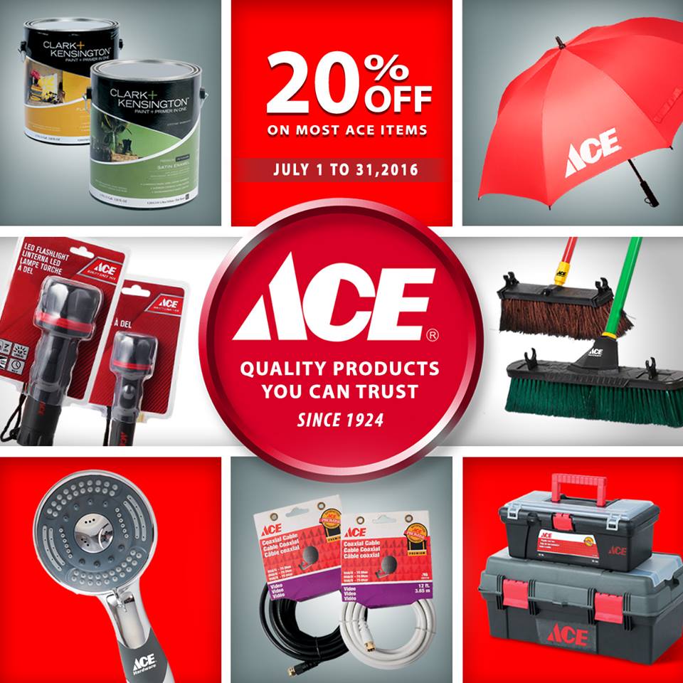 D.I.G.G.DAVAO Ace Hardware 20 off on most items till July 31, 2016