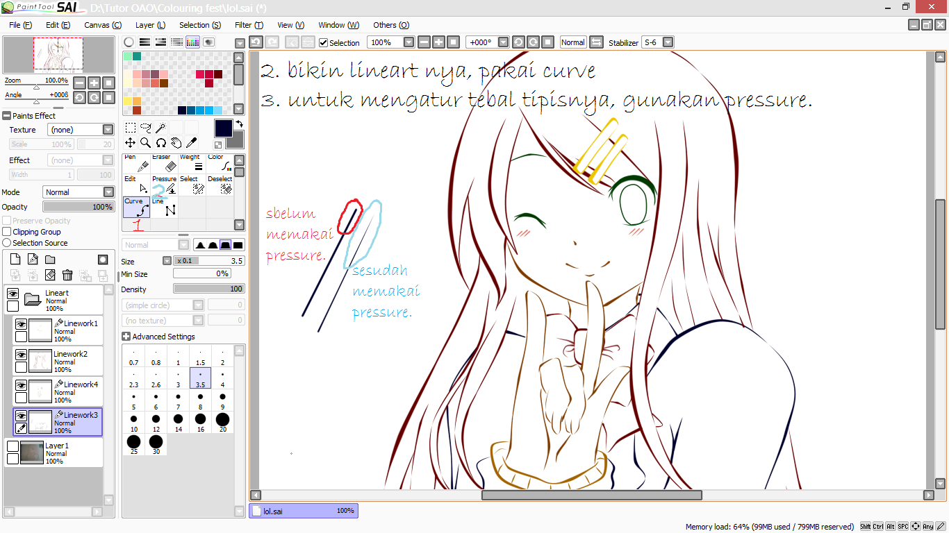 Gambar Tutorial Mewarnai Anime Paint Tool Sai Menggunakan Mouse 2 Buat