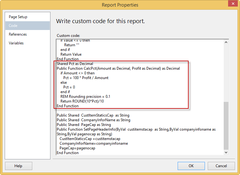 How to write custom code in rdlc report
