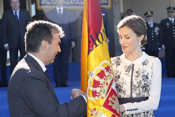 Queen Letizia of Spain delivers spanish flag to National Police at National Police School Headquarters