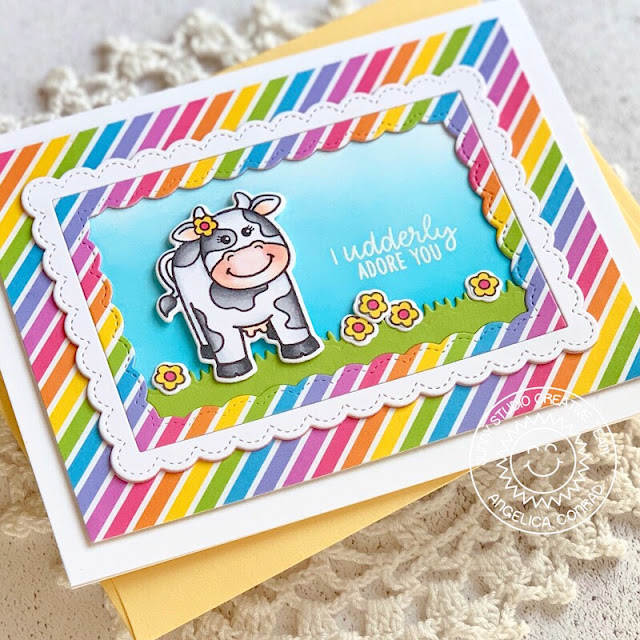 Sunny Studio Stamps: Miss Moo Fancy Frames Comic Strip Everyday Dies Punny Birthday Cards by Angelica Conrad