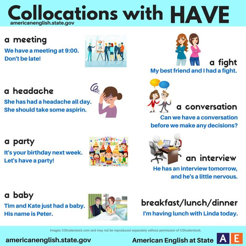 Click on: COLLOCATIONS WITH HAVE