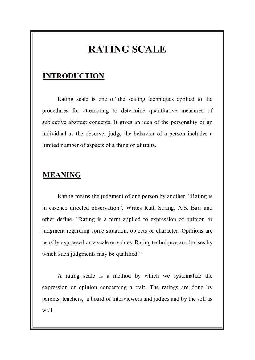 CHECK LIST AND RATING SCALE CHECK LIST AND RATING SCALE