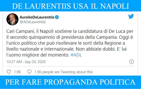 Il tweet di De Laurentiis per De Luca