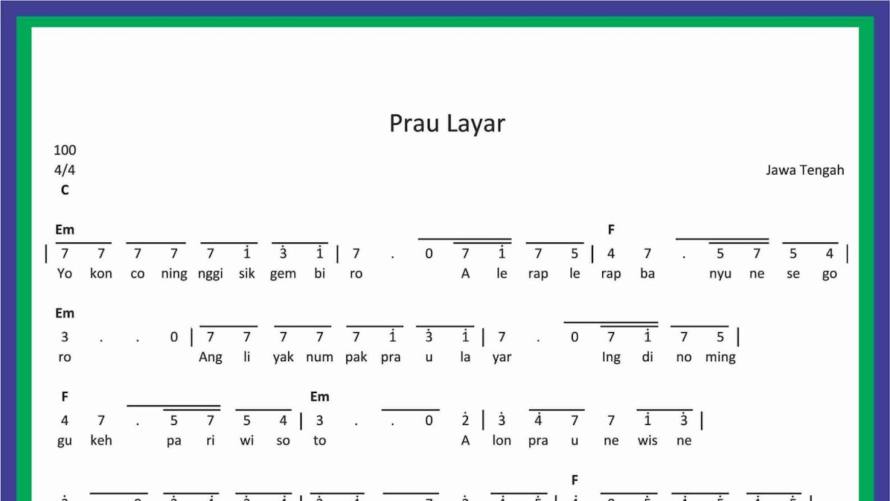 Not Angka Lagu Prau Layar Sekitar Musik