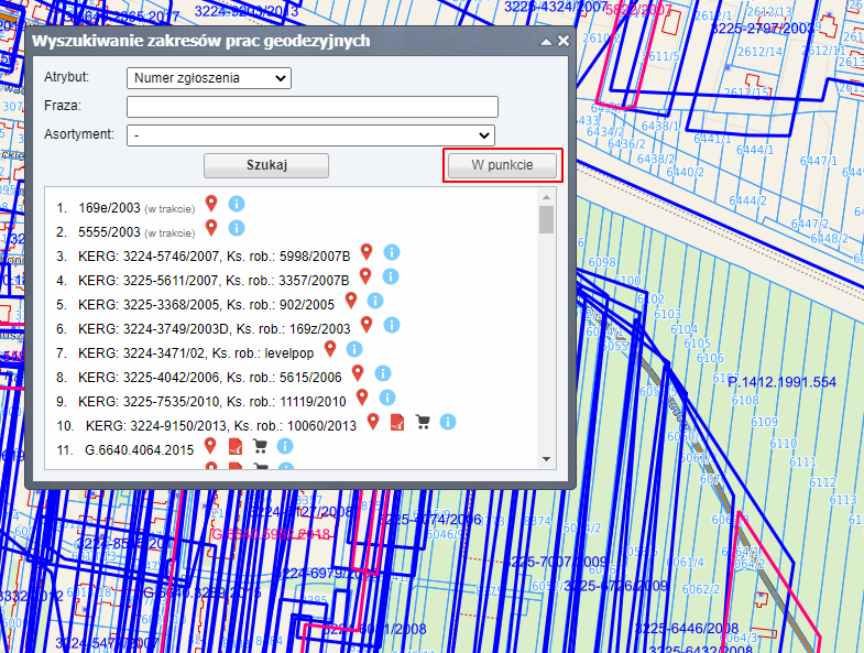 GeoSystem Sp. z o.o. Wyszukiwanie zakresów prac geodezyjnych według