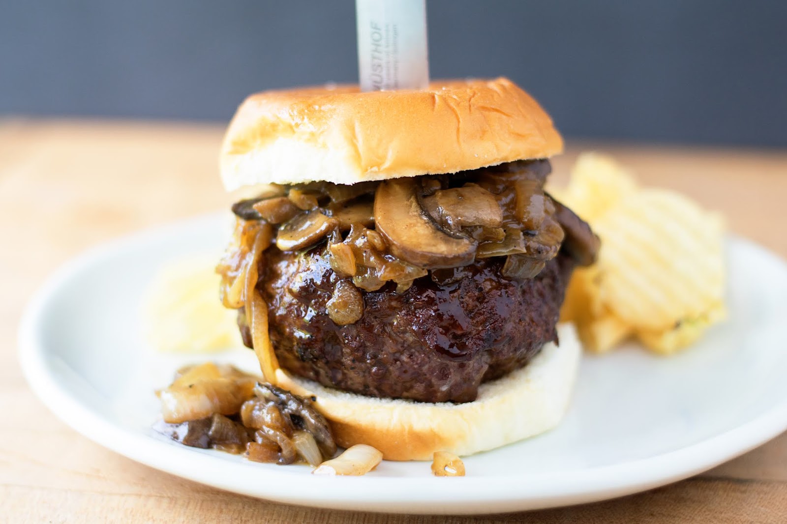 Bleu Cheese Stuffed Burgers with Caramelized Onions and Mushrooms