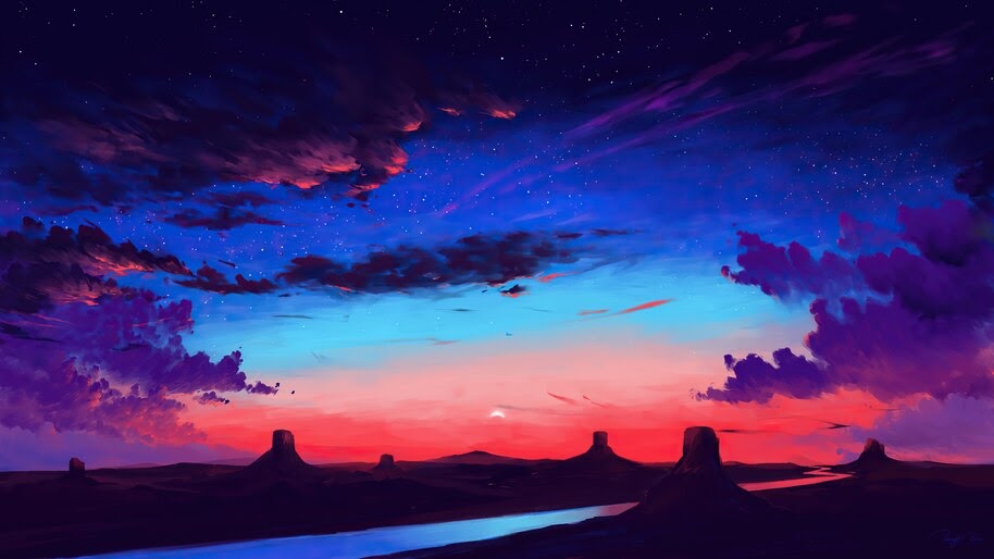 Beautiful, Sunset, Sky, Clouds, Secenery, Digital Art, 4K, #6.2647