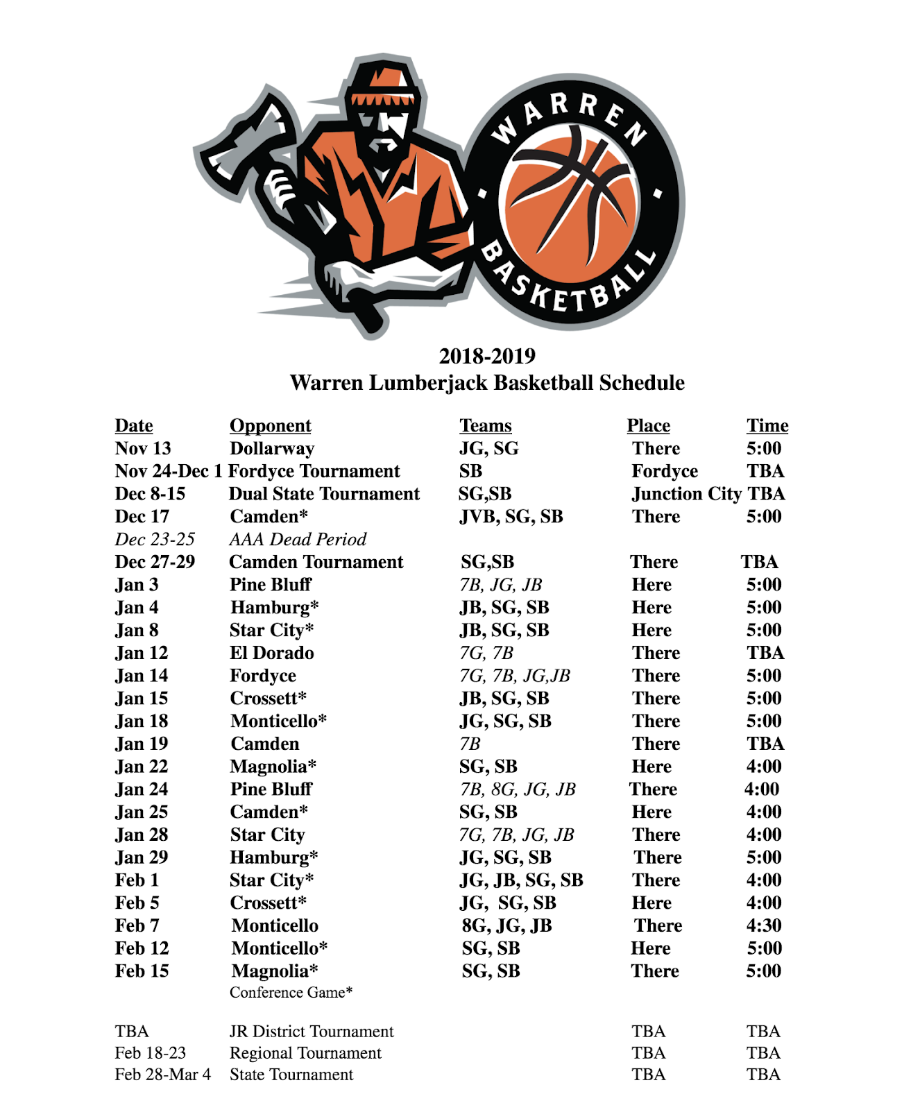 Sports Updated Lumberjack Schedule