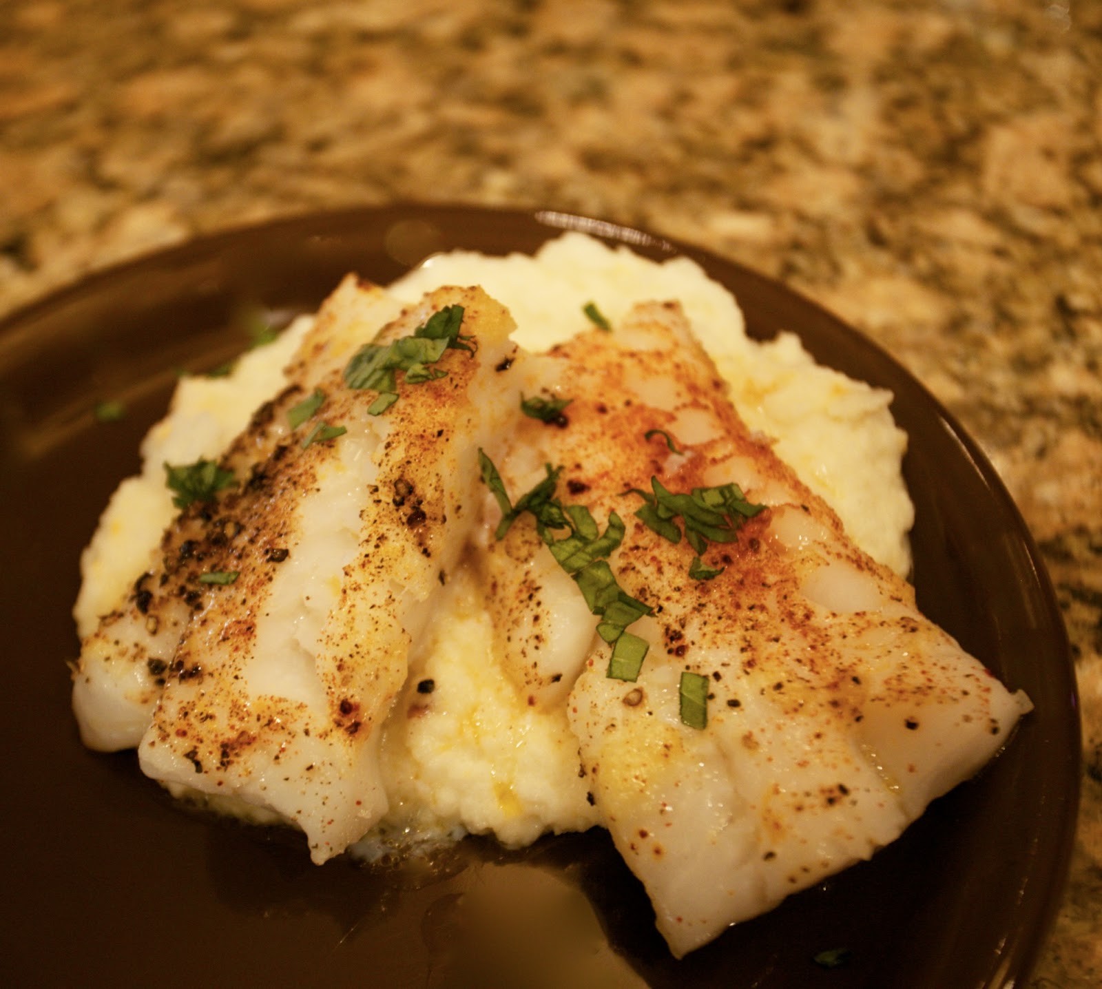 Garlic Butter Roasted Cod on Mashed Cauliflower