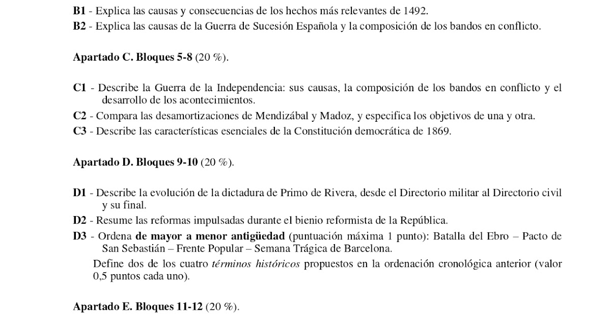 Examen de Historia de España. EbAU de Castilla y León. Convocatoria de Examen de Historia de España. EbAU de Castilla y León. Convocatoria de