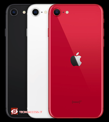 iPhone SE nero, bianco e rosso