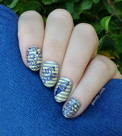  Beauty Big Bang XL-002 with Painted Polish Deux 2.0 and Painted Polish Stamped in Clay over Itsy Nails Mellow Yellow