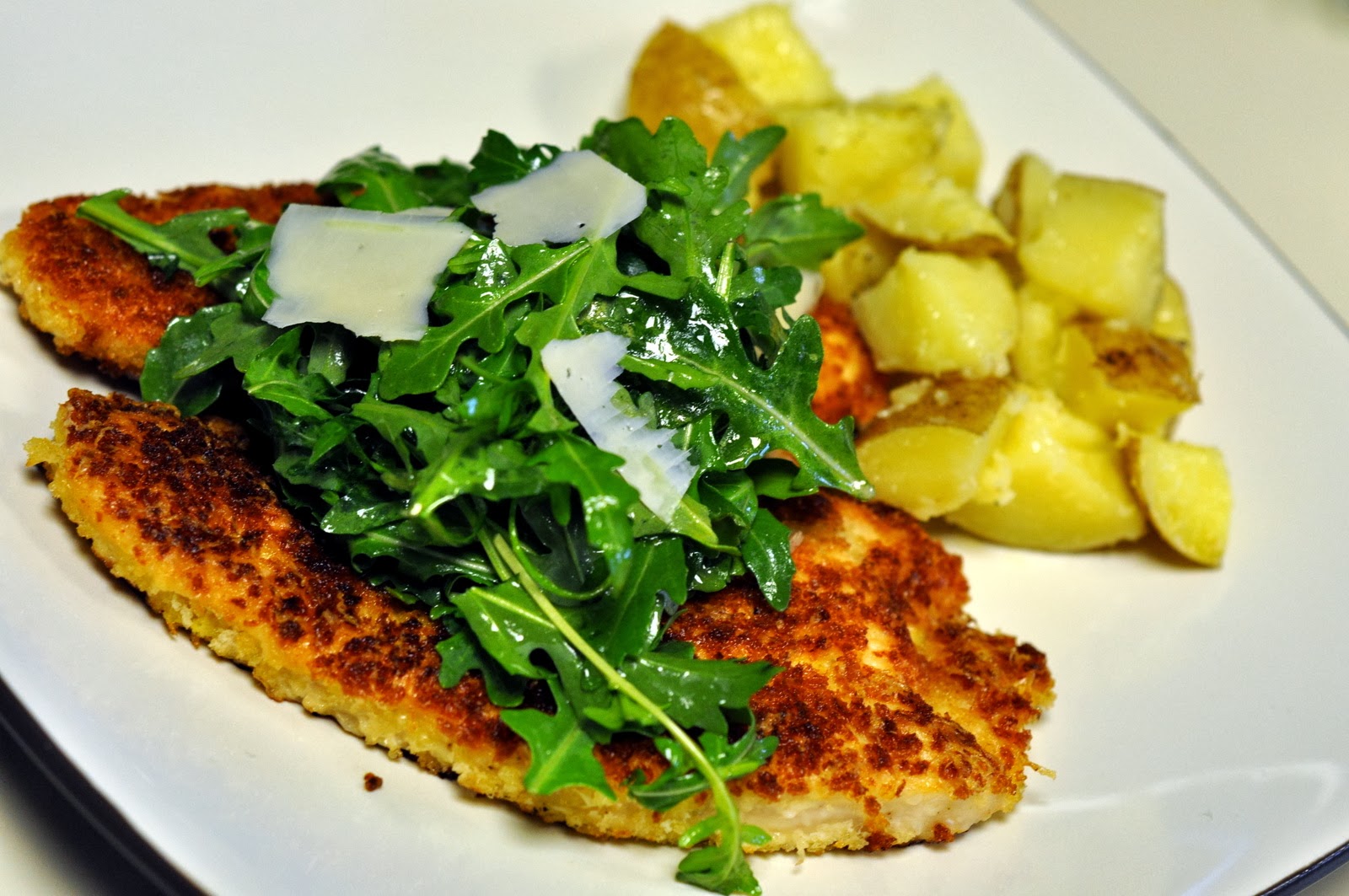 Panko-Crusted Turkey Cutlets with Arugula and Parmesan | Taste As You Go