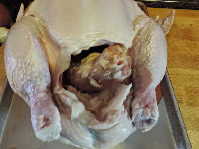 Demonstrate where the neck is located in the turkey.