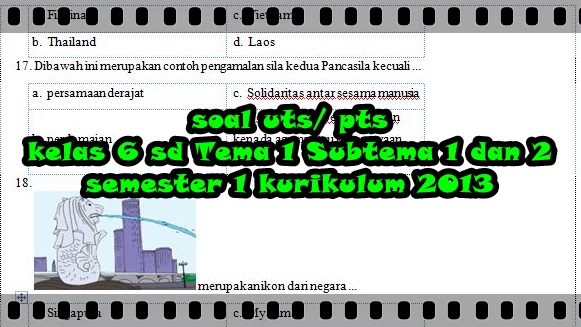 Soal UTS/ PTS Kelas 6 SD Kurikulum 2013 Tema 1 Subtema 1