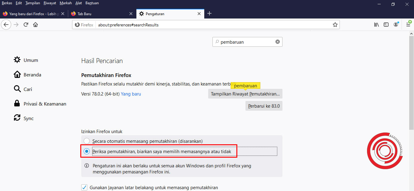Cara Menonaktifkan Update Otomatis Aplikasi Mozilla Firefox - KEPOINDONESIA