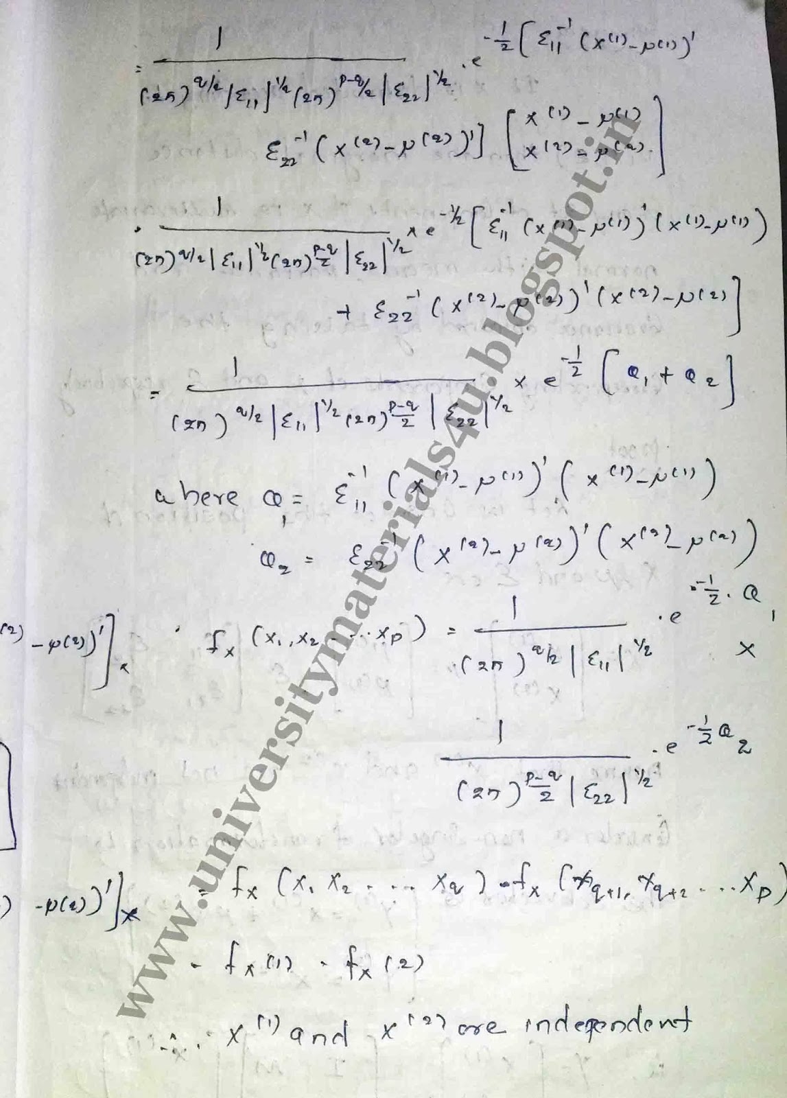 Linear combination of Multivariate Normal Vector Hand written Notes