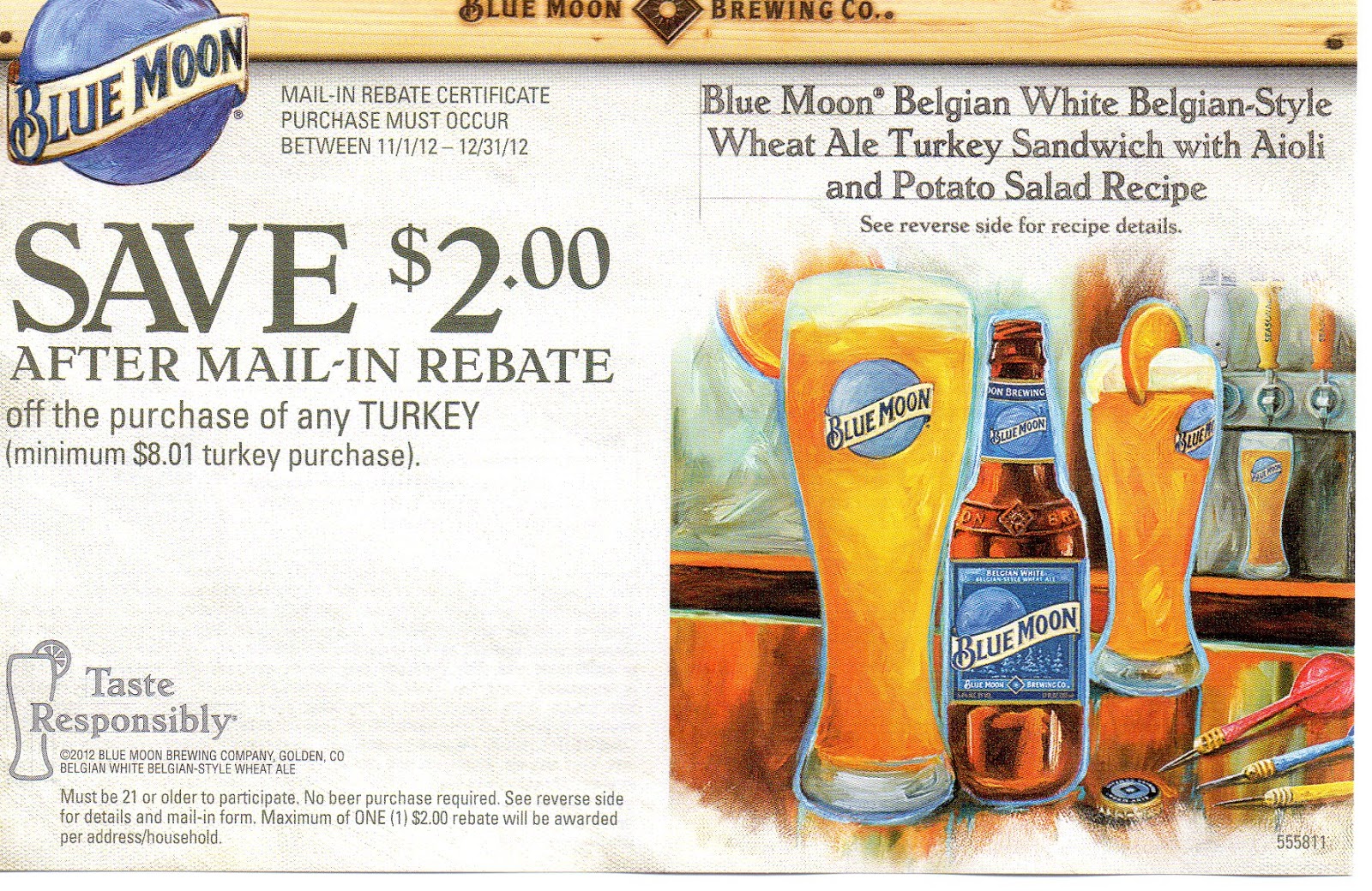 Coupon STL Blue Moon Beer Rebate Save 2 On Turkey