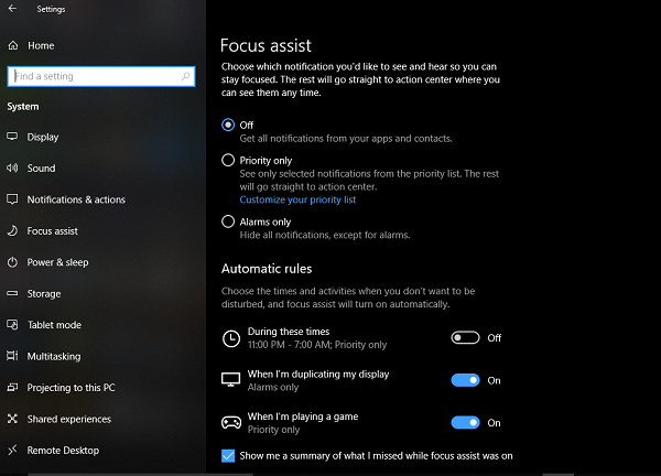 Định cấu hình hỗ trợ Focus trên Windows 10 Spring Update