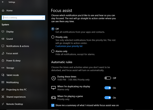 Configura Focus Assist su Windows 10 Spring Update