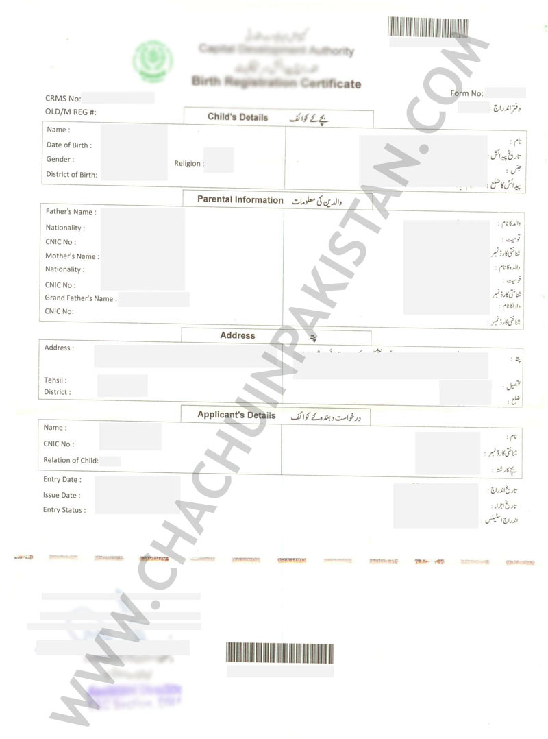 Nadra Birth Certificate Pakistan