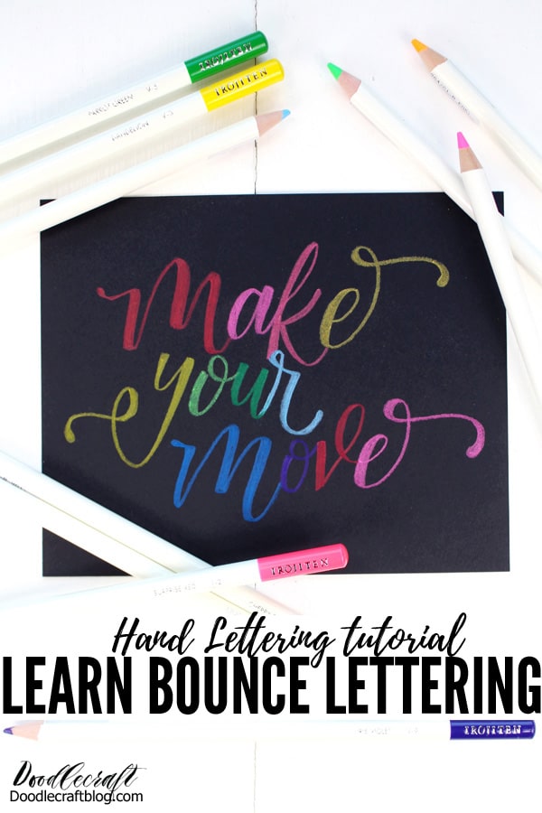 Learn how to write faux calligraphy or Bounce Lettering using black paper and colored pencils that pop off the page! This fun tutorial has the alphabet for reference and step by step details on writing.