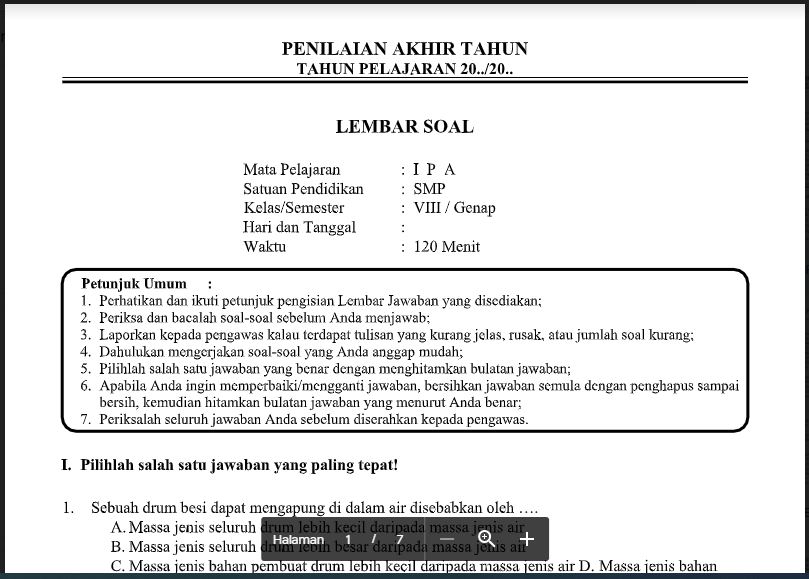 Soal dan Kunci Jawaban PAT IPA Kelas 8 Kurikulum 2013