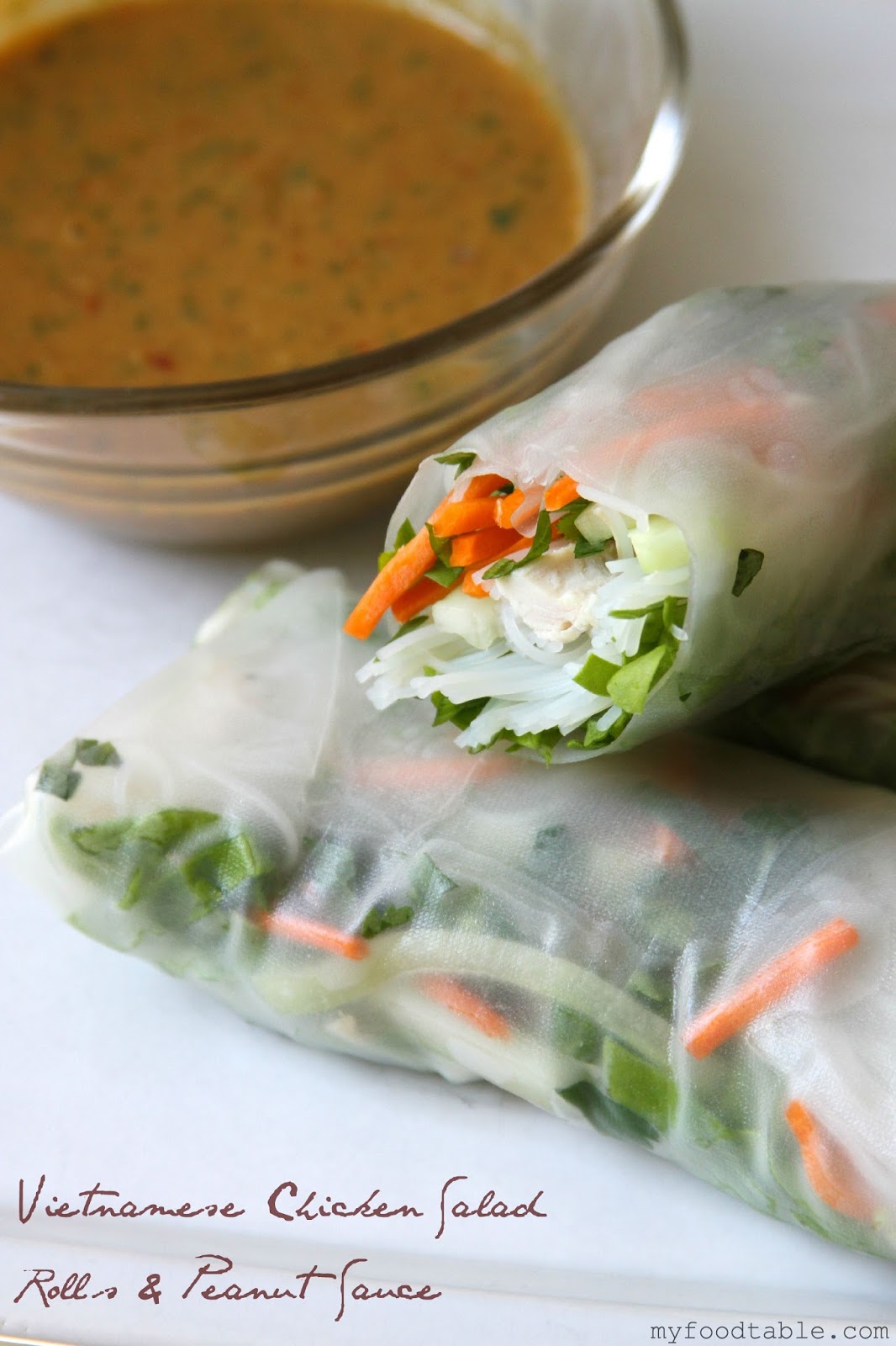 My Food Table Vietnamese Chicken Salad Rolls & Peanut Sauce