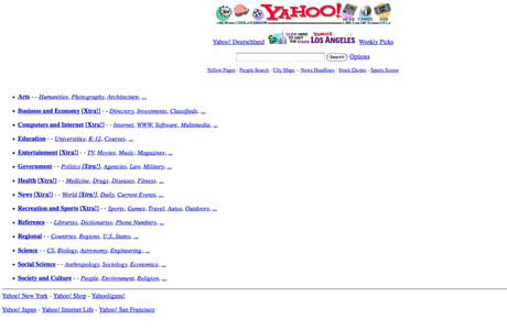 Early Yahoo homepage