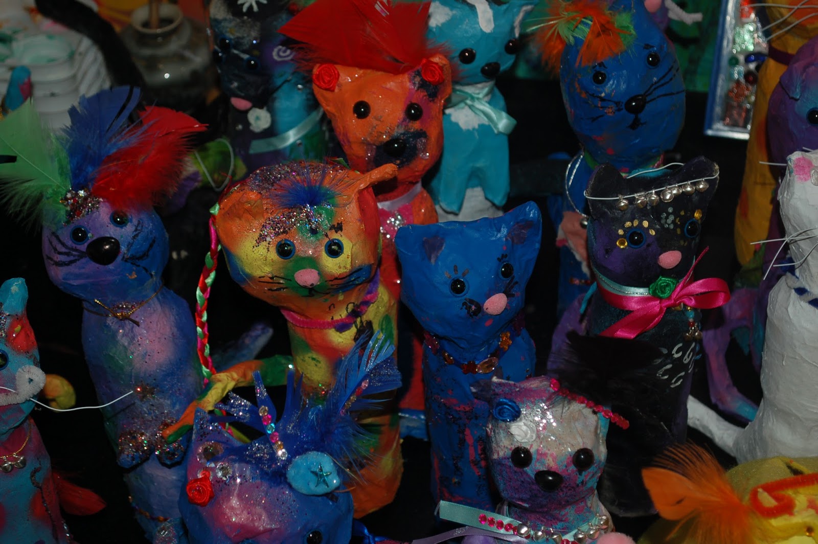Sunnyside Art House Colourful Paper Mache Cats