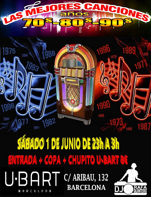 Flyer Fiesta Las Mejores Canciones años 70s-80s-90s