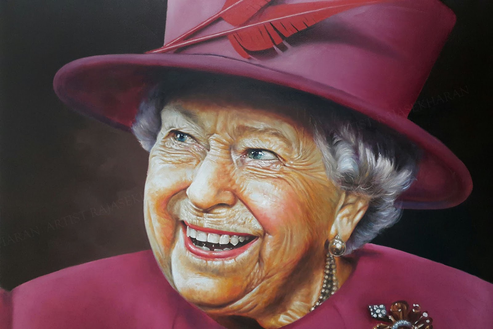 INCREDIBLE OIL PAINTINGS QUEEN ELIZABETH OIL PAINTING BY RAJASEKHARAN
