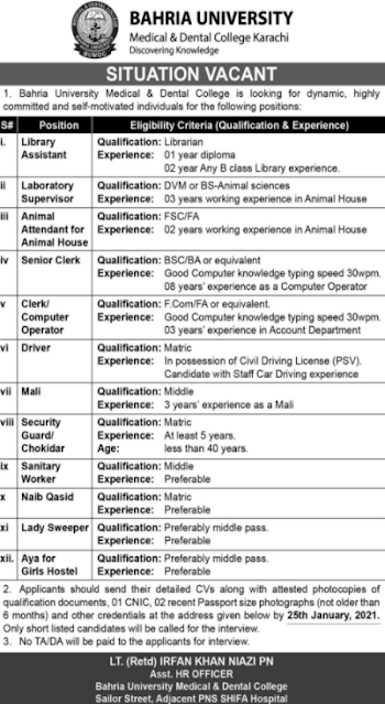Bahria University Karachi Jobs 2021 Latest Jobs