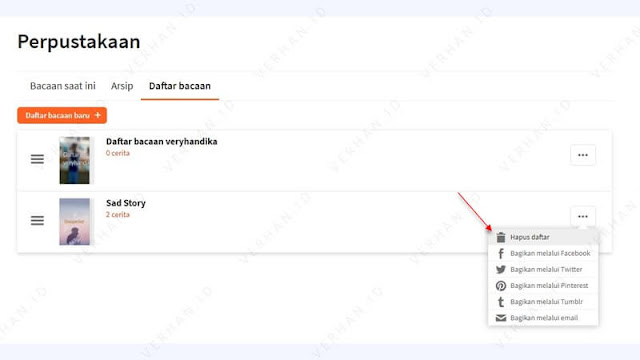 hapus daftar bacaan wattpad