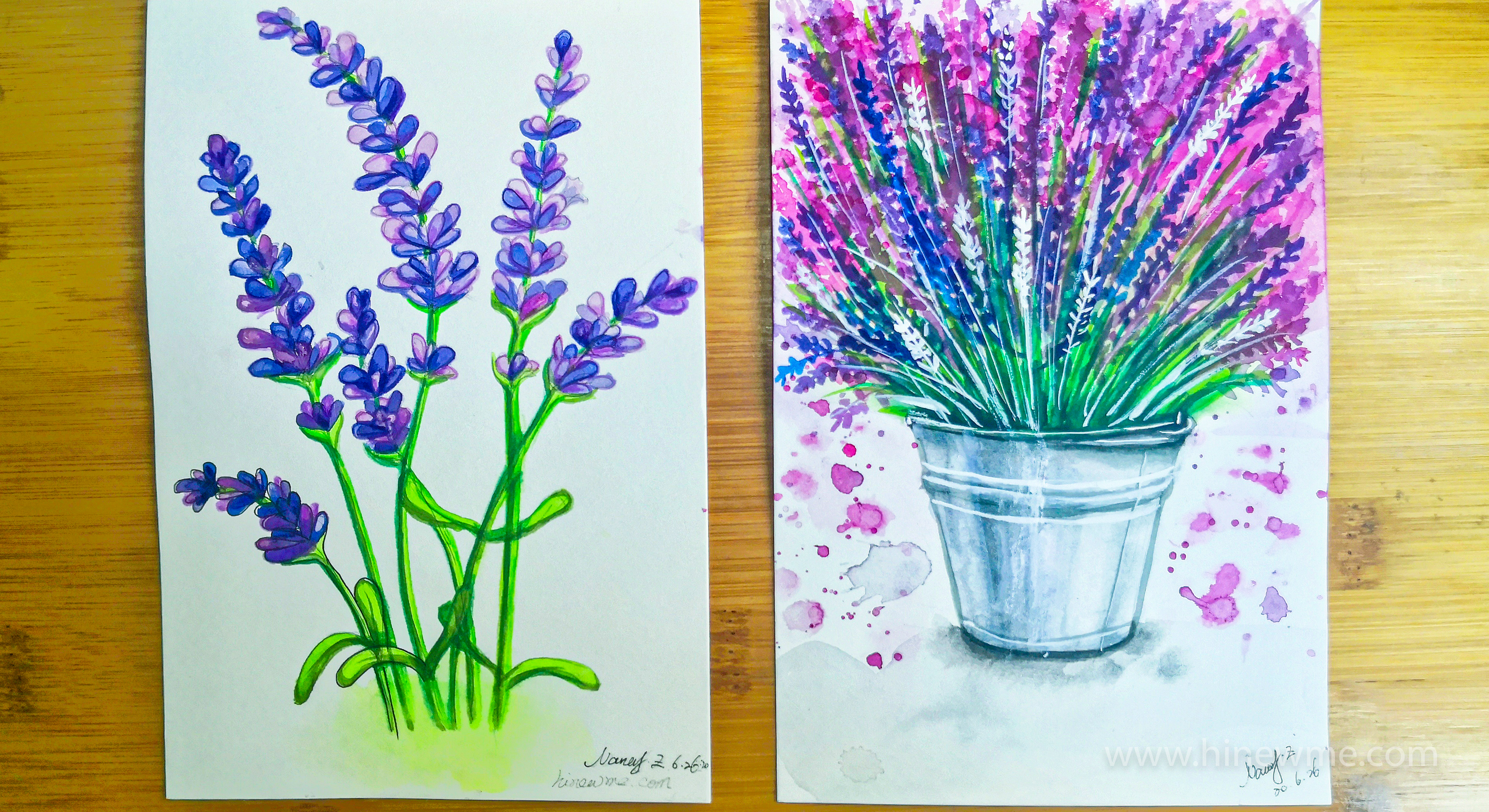 3 ways How to draw Watercolor lavender step by step tutorial for