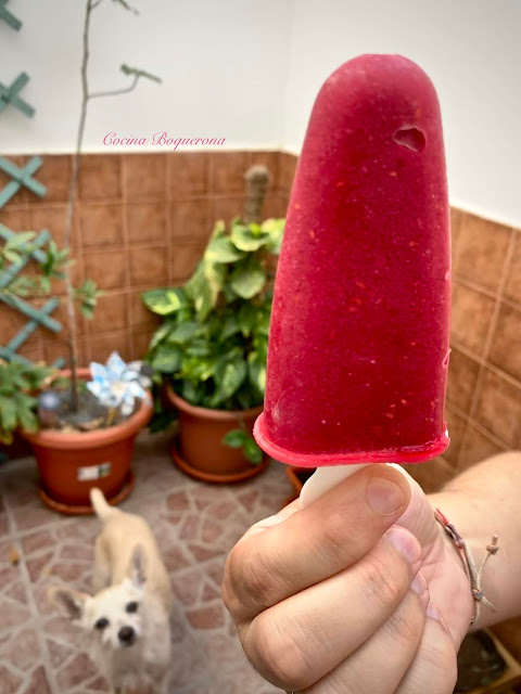 Polos de melón y frambuesa con leche de coco